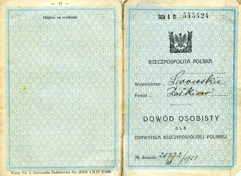 KKE 6027-2.jpg - KKE 6027-1/6027-9 – Dok. Dowód osobisty Zofii Stankowej – babcia Piotra Sikorskiego, Żołkiew, 2 X 1923 r.